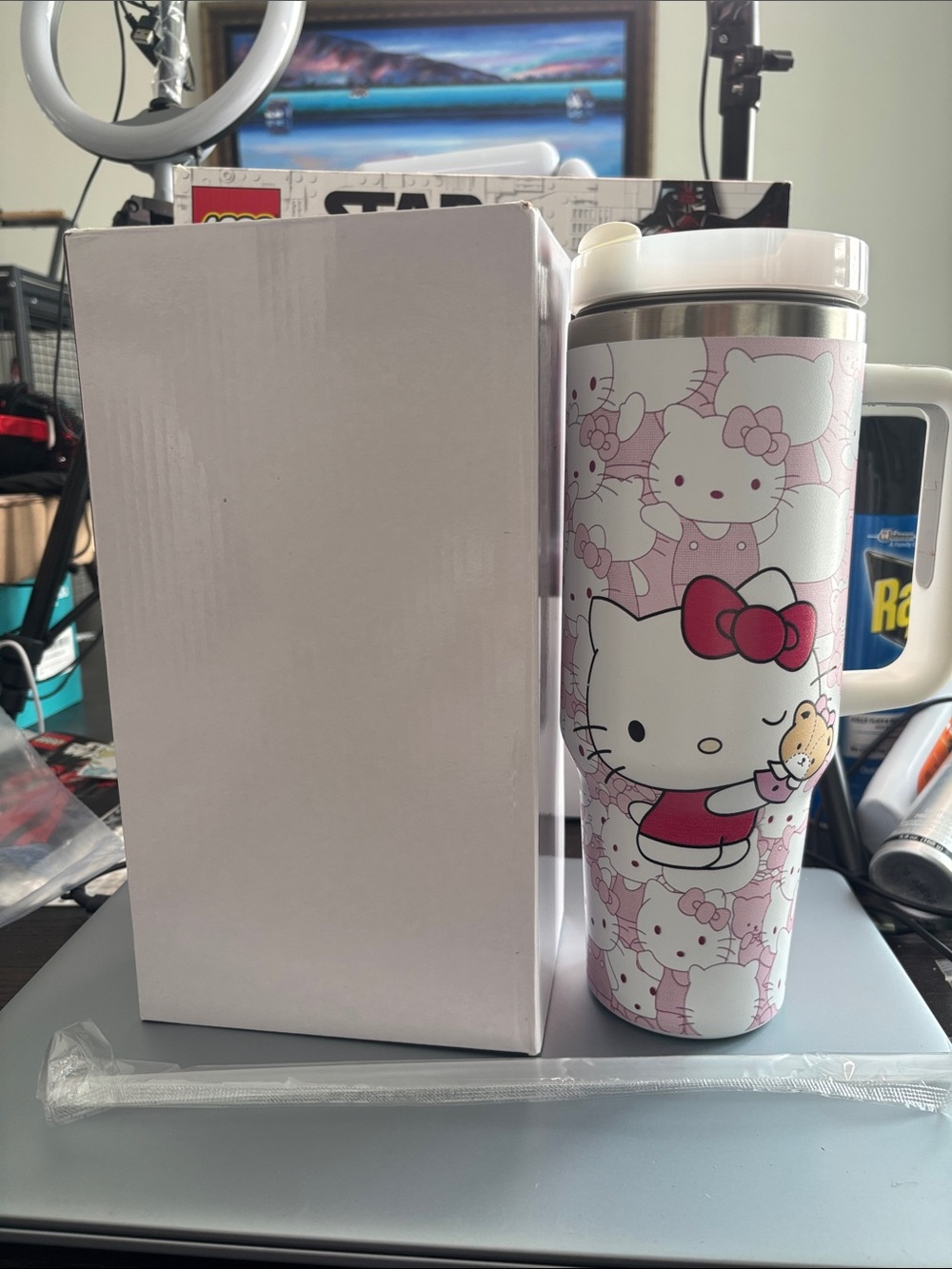 Hello Kitty Pink and White Insulated Travel Tumbler with Handle